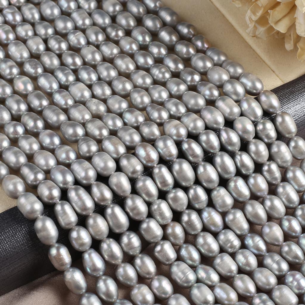 1String Synthetic Pearls, Bohemian Style Grey Rice Shape Beads for Jewelry Making Christmas Gifts, DIY Women Necklace Accessories Beading 36cm