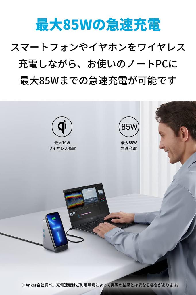 Anker 651 Docking Station Wireless Max 85W Output USB PD Compatible Wireless Charger Qi Certified Multiple Screen Output 4K Compatible HDMI Port