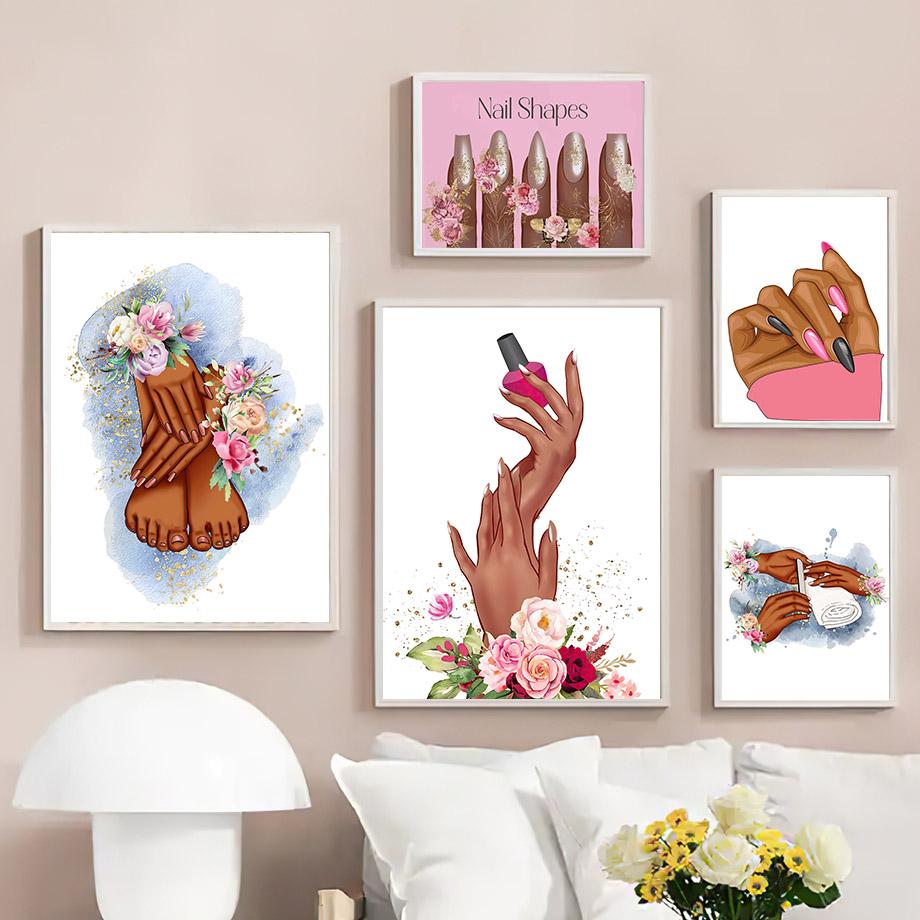 Настенная картина на холсте, цветок, модная девушка, милые руки, лак для ногтей, художественный декор для салона, постер и принт, настенные панно для гостиной
