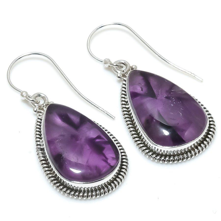 Natural Brazilian Amethyst Gemstone 925 Solid Sterling Silver Earring 1.75" m7V37