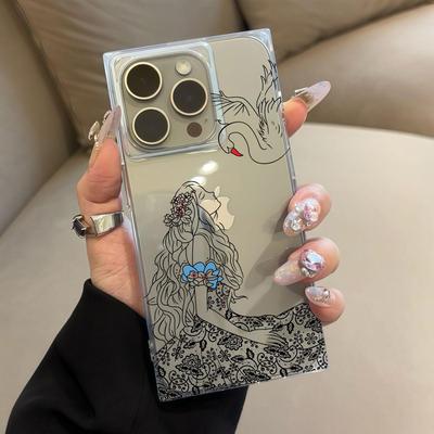 Прозрачный квадратный чехол-бампер для iPhone 13 11 15 Plus 14 Pro Max 16 ProMax 12, защита от окисления, чехол с узором «Красота журавля»
