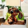 For Dachshund,Cute,Outdoor-Themed Flannel Blanket, Glam Style, Digital Print, All-Season Comfort, Tear-Resistant, Knitted Craftsmanship, Pol
