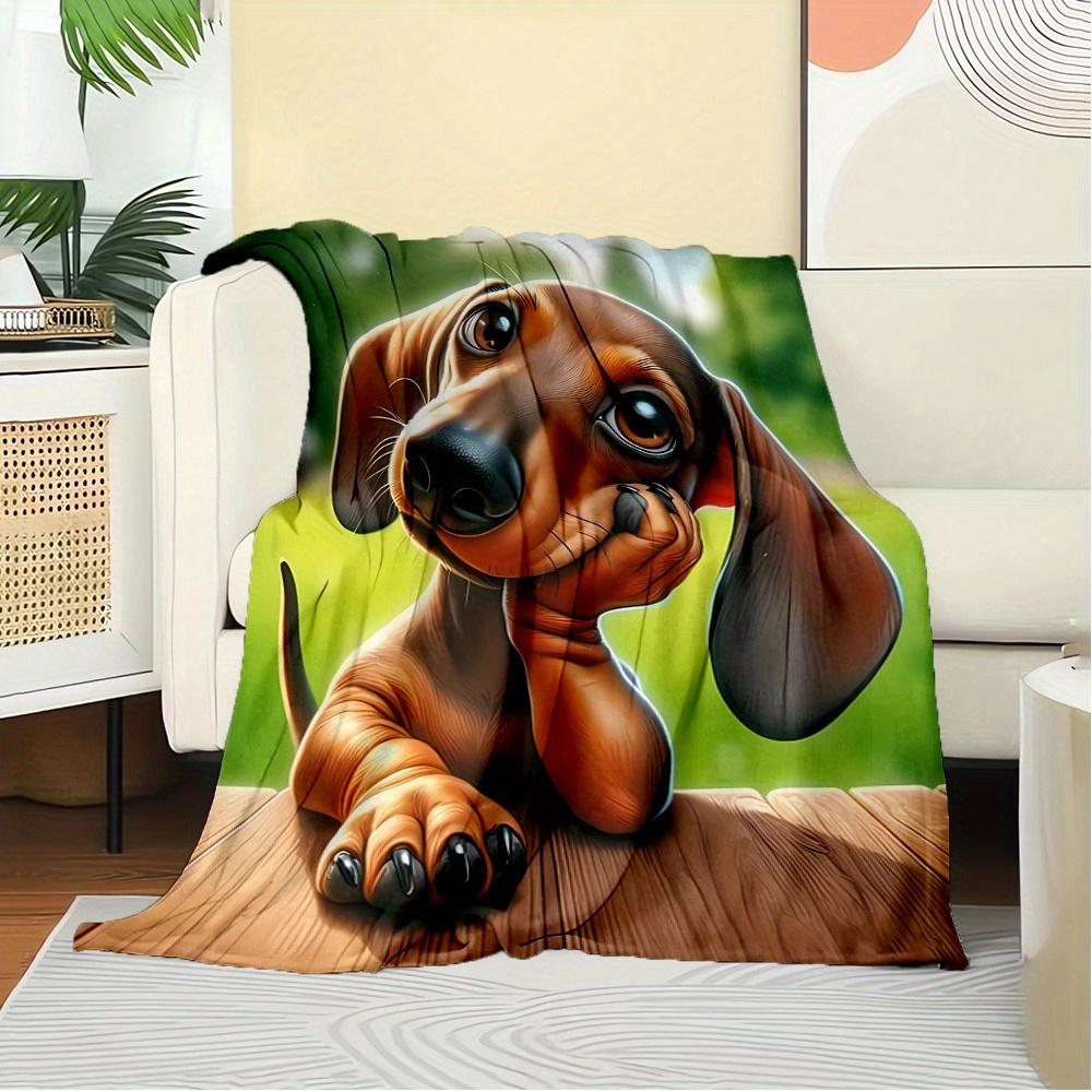 For Dachshund,Cute,Outdoor-Themed Flannel Blanket, Glam Style, Digital Print, All-Season Comfort, Tear-Resistant, Knitted Craftsmanship, Pol