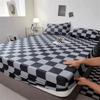 Checkered Pattern Fitted Bed Sheet Elastic Band Mattress Protector Mattress Cover  Single Bed