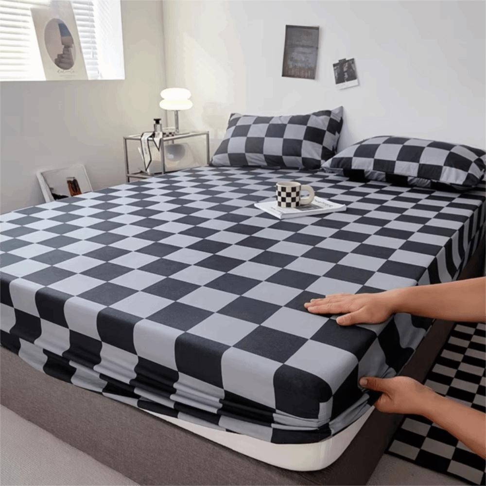 Checkered Pattern Fitted Bed Sheet Elastic Band Mattress Protector Mattress Cover  Single Bed