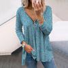 Women Autumn Floral Blue Floral Fragments Printed Long Sleeve T-Shirts Loose V-Neck Plus Size Tee Shirt Tops Comfy Blouse
