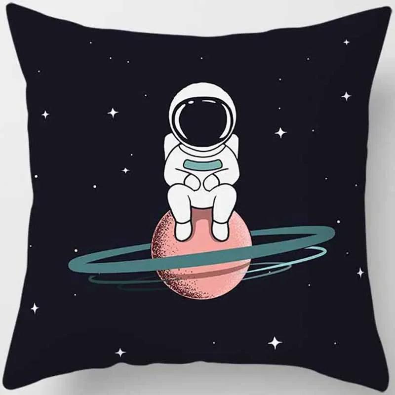 Cartoon Humor Astronaut Print Square Pillowcase Home Decor Car Sofa Cushion Cover