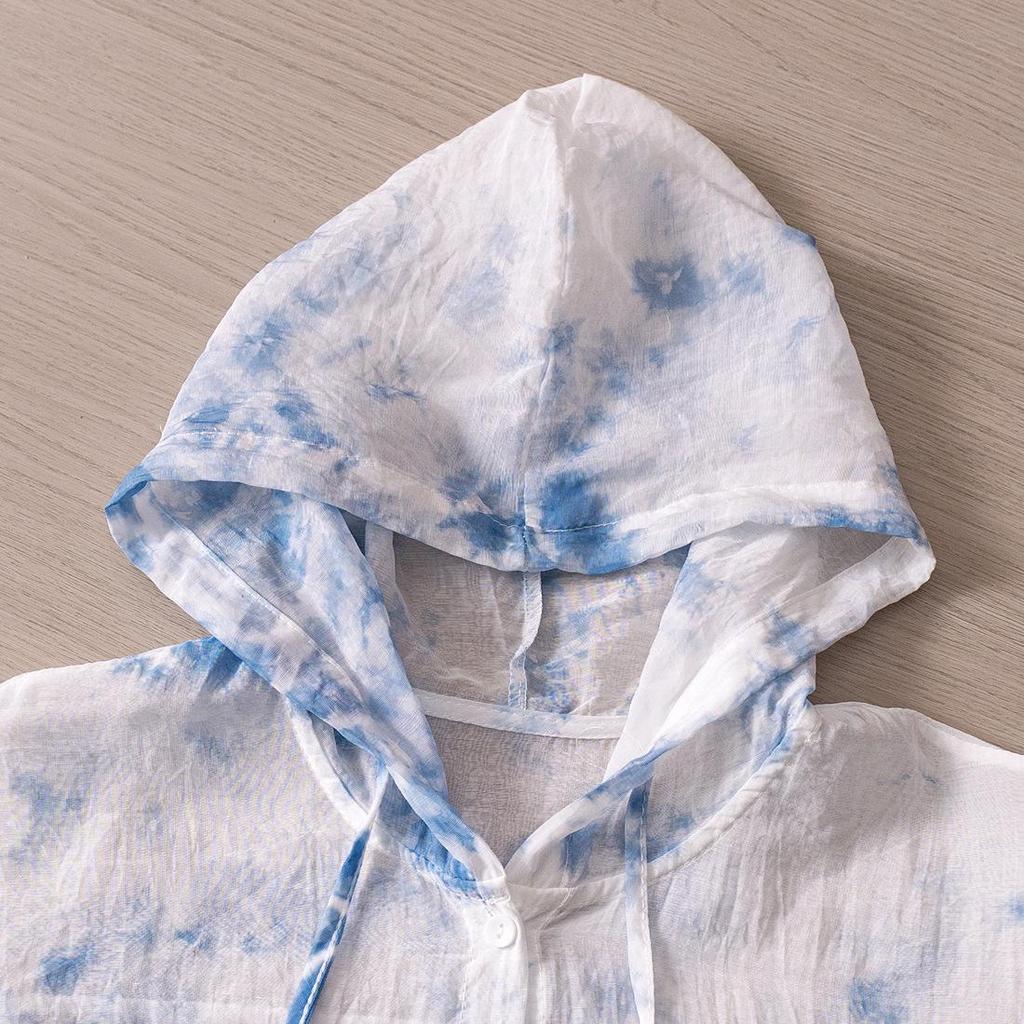Женская hooded рубашка-куртка с длинным рукавом для защиты от солнца, повседневная, пляжная, с тибетским узором tie-dye