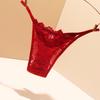 Красные кружевные трусики-стринги с бантиком: Прозрачное женское нижнее белье из чистого хлопка 2025