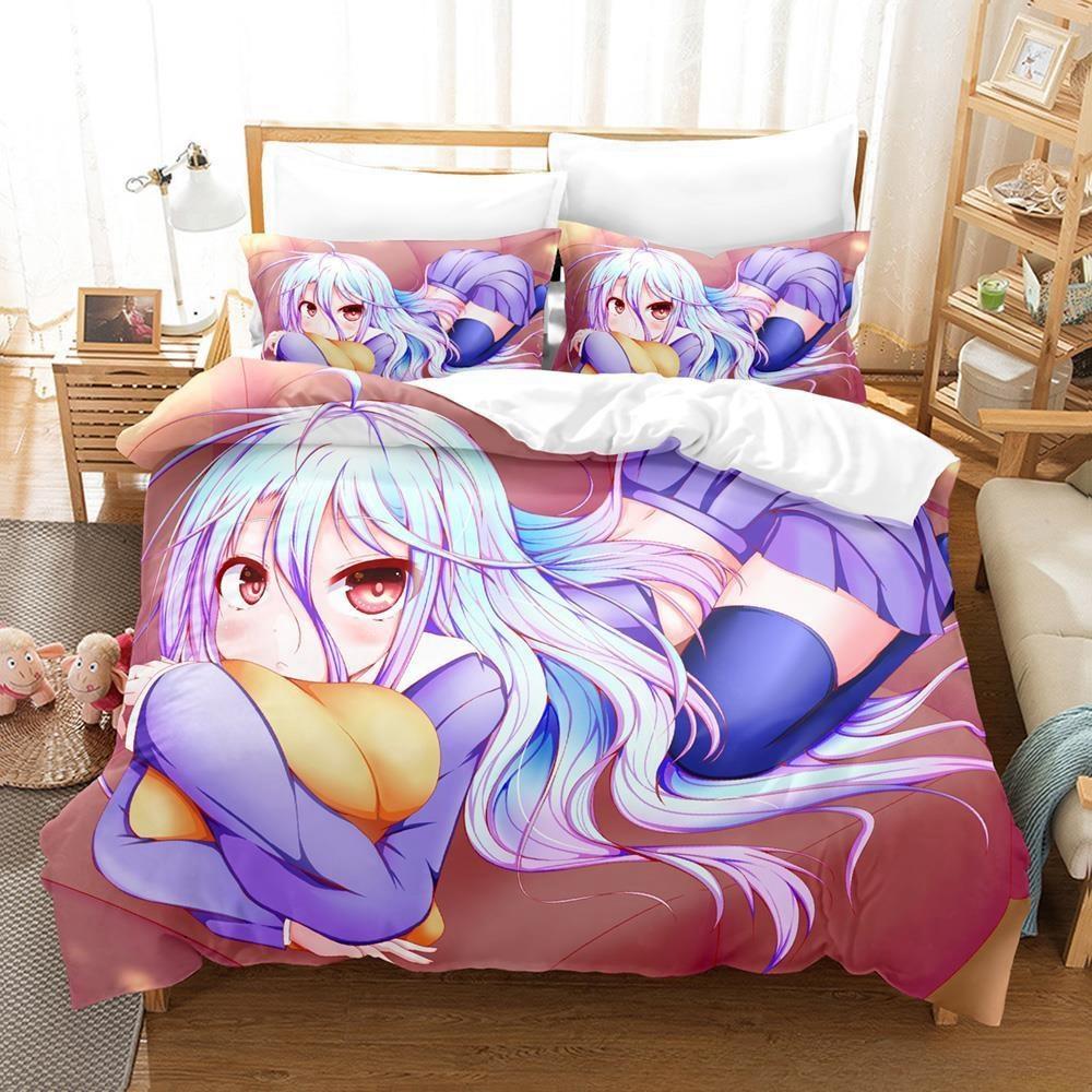New 3D Printing Kawaii Girls Bedding No Game No Life Bedding Set Cartoon Anime Three-piece Set Adult Kid Bedroom Duvetcover Sets