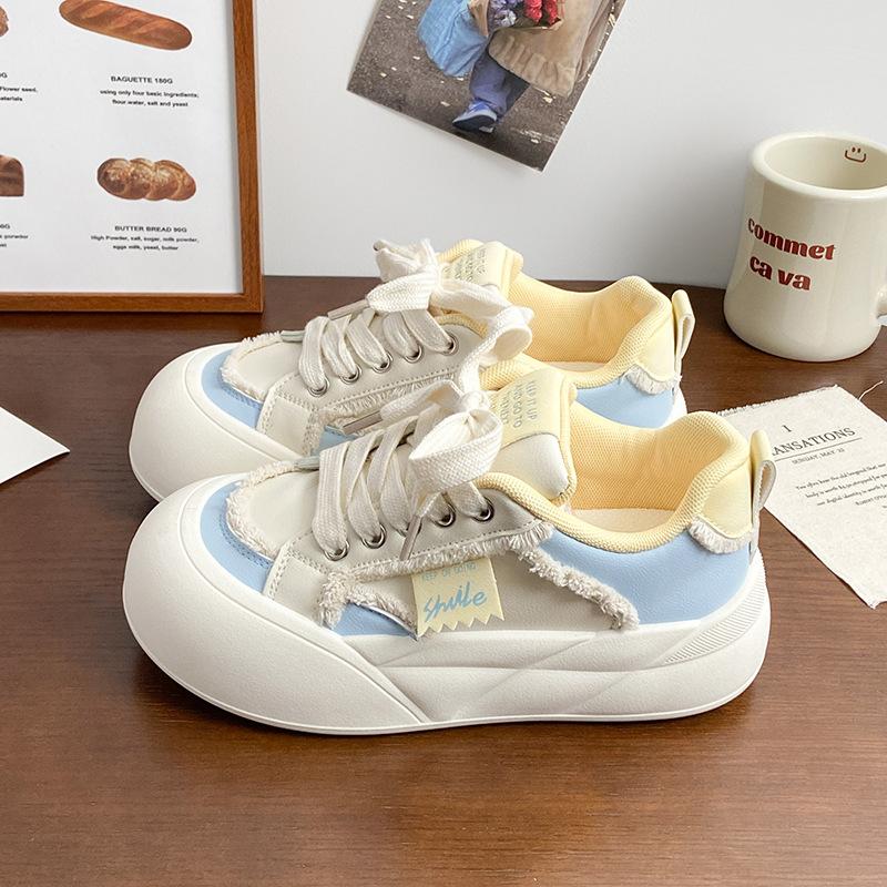 Fashion Korean-style 2025 Spring Women's Dopamine Bow Platform Sneakers - Chunky White Bread Shoes Cute & Versatile Thick-Sole Summer