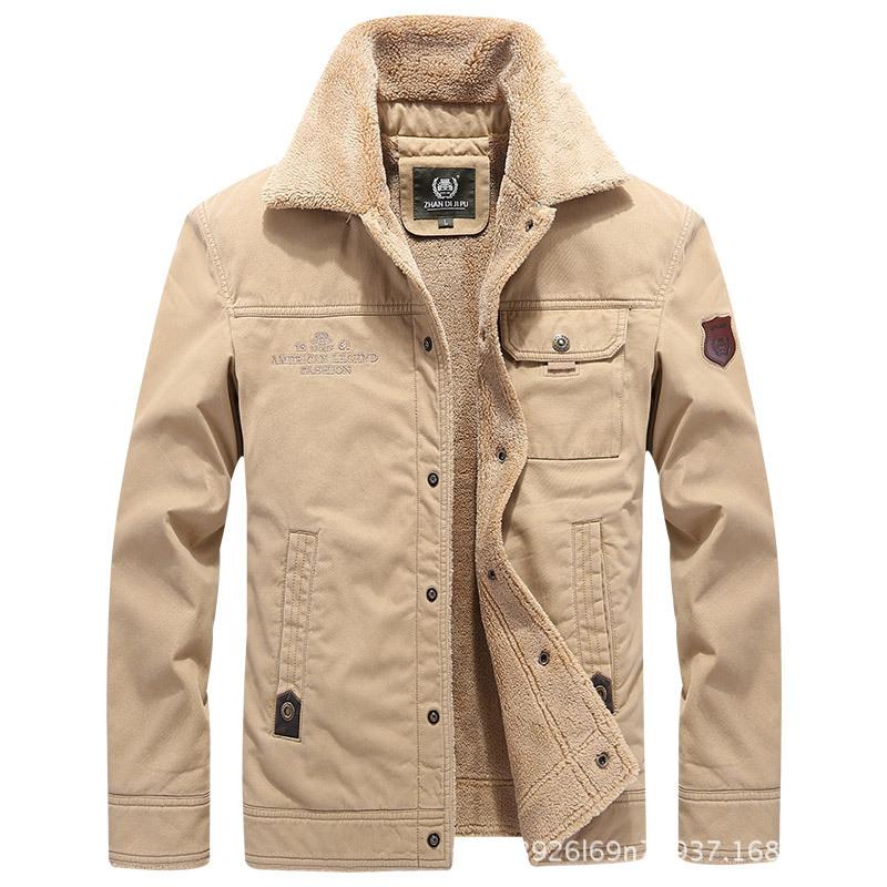 Мужская теплая куртка с лацканами из хлопкового промытого хлопка из ягненка и кашемира