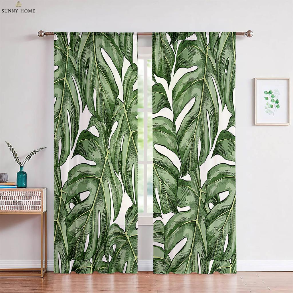 2 шт. тропическая растительность зеленые листья монстера листья 3D печать шторы спальня гостиная кухня декоративные шторы