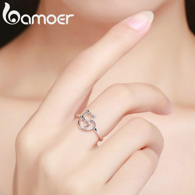 Аутентичное кольцо BAMOER на палец с изображением непослушного котенка и сердца из 100% стерлингового серебра 925 пробы
