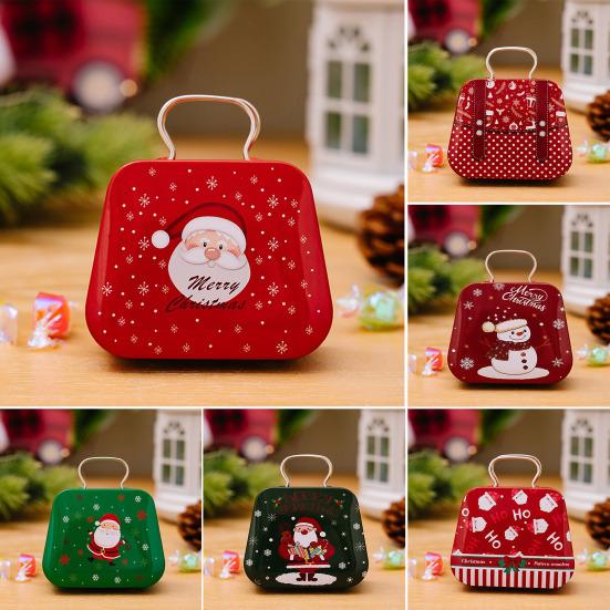 Рождественская коробка для конфет с ручкой, мини-железная сумка, держатель для закусок в виде снеговика и Санты, Рождество