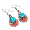 Turquoise Red Coral Gemstone Earrings Tibetan Tribal Nepali Jewelry 2.2" NE 5358