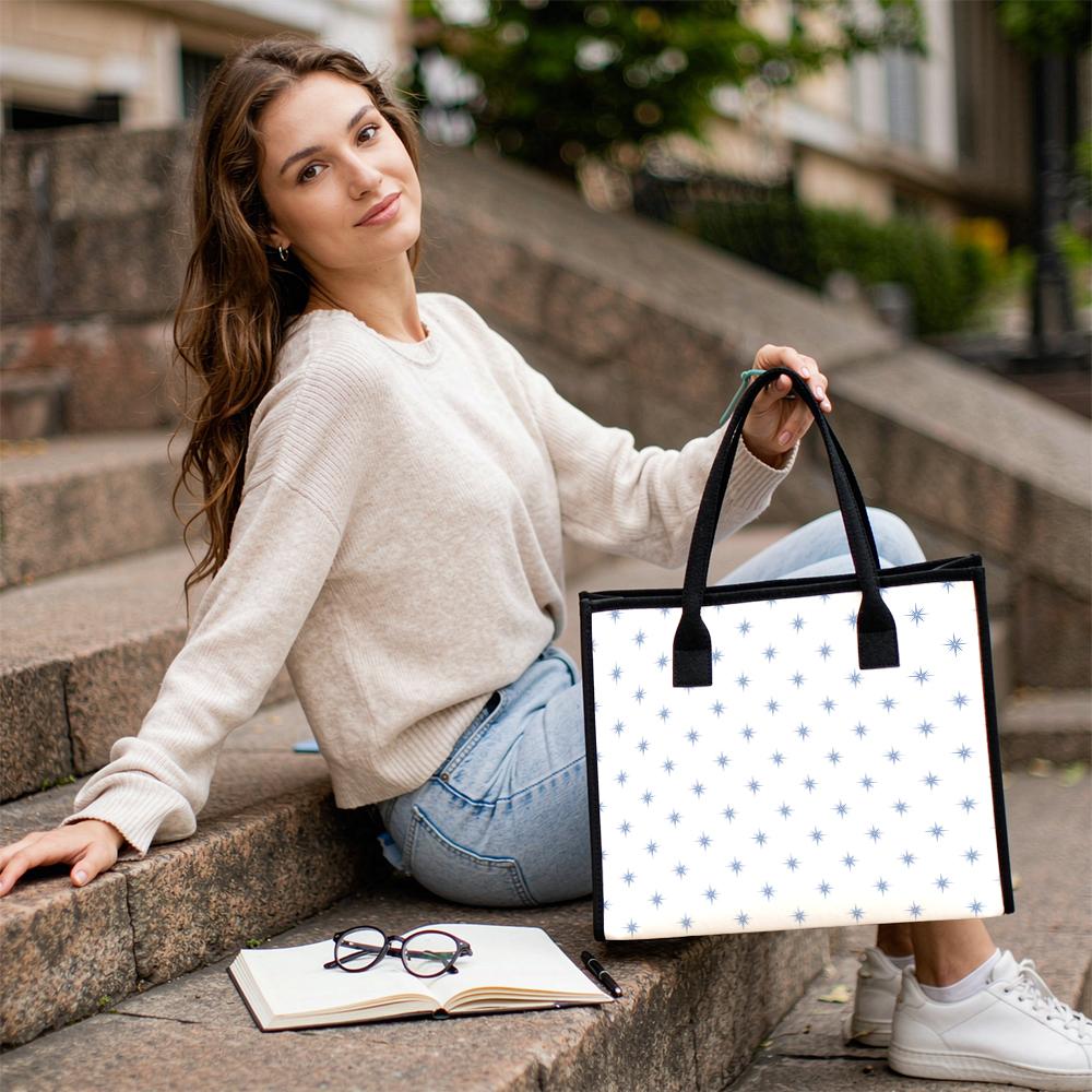 Stylish Blue Star Pattern Tote Bag Casual Daily Carry Handbag
