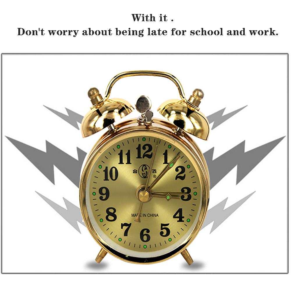 Retro Gold Mechanical Alarm Clock Vintage Manual Wind Up Clock Metal Snooze Table Clock Home