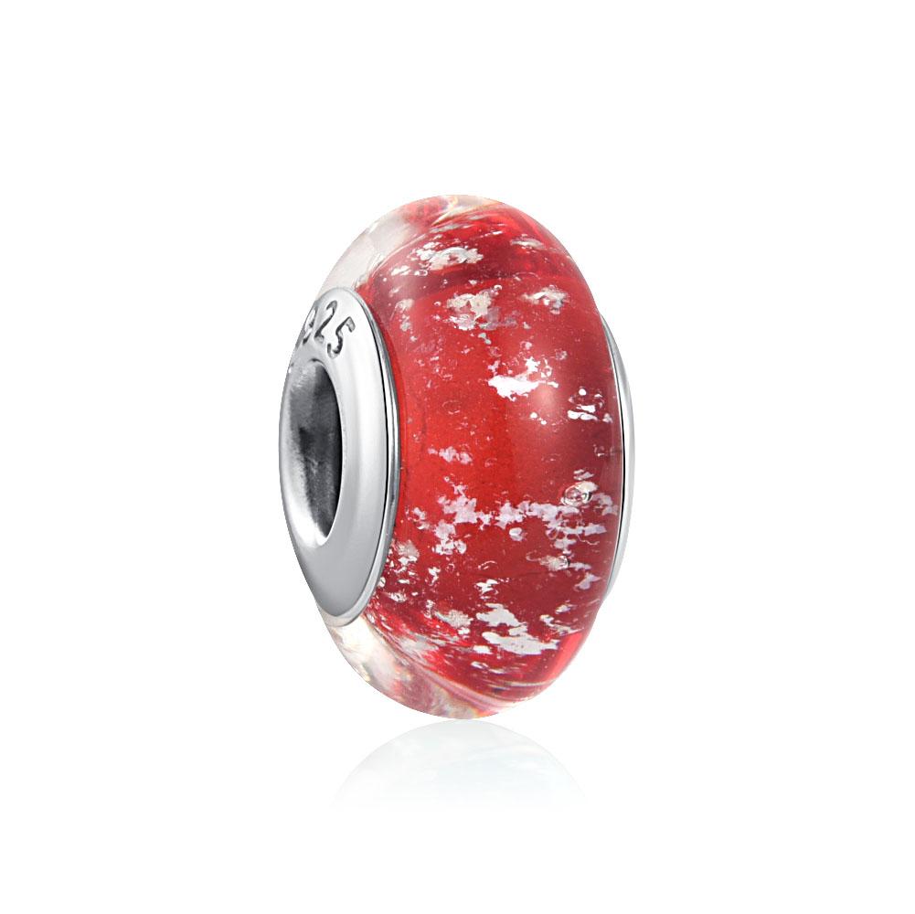 New S925 Sterling Silver Plated Pink Red Green Blue Murano Glass Bead Charm Fit Original Bracelet DIY Jewelry For Girl