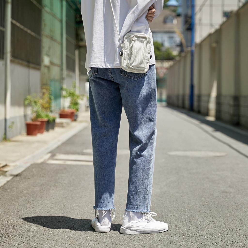 Jeans Men's Trendy Brand Ins Loose Fitting Straight Leg Patchwork Dad Pants Korean Version Trend Versatile Spring Casual Cropped Pants