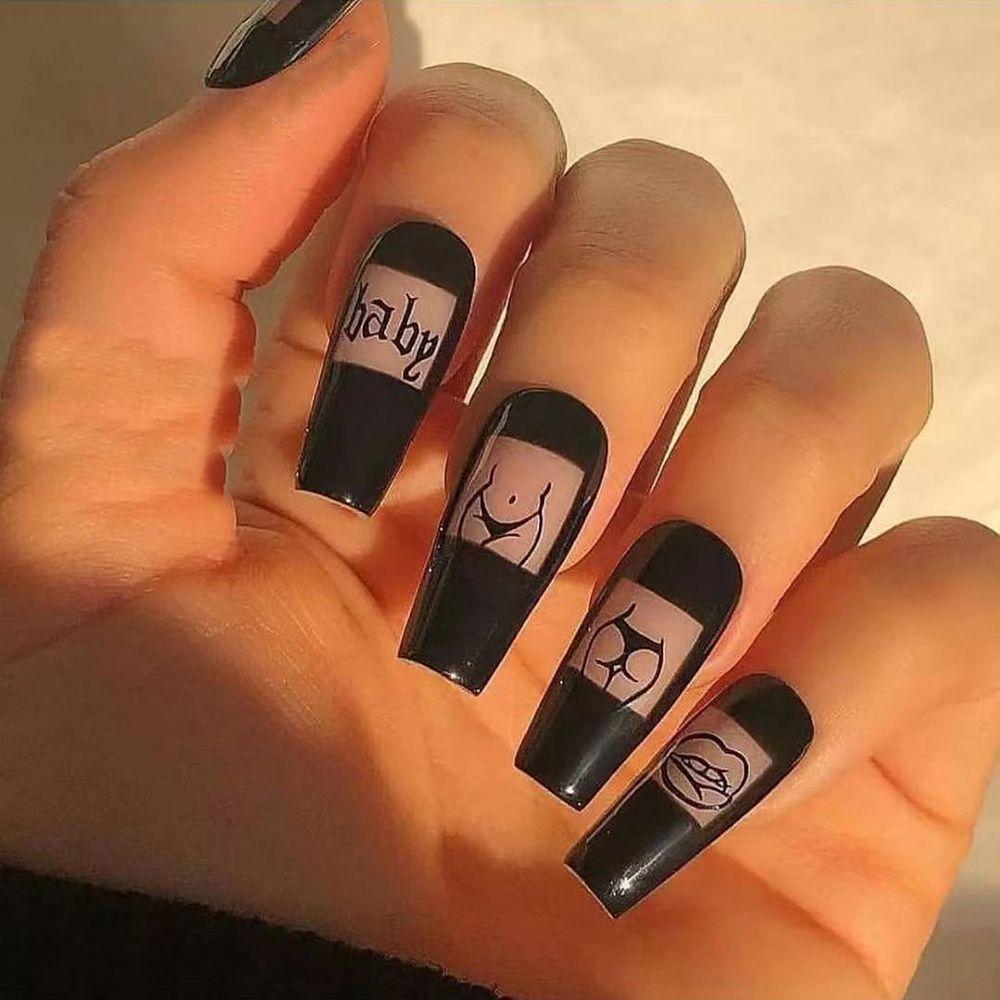 24pcs/Box Press On Nails Full Cover Manicure Tool Coffin False Nails Wearable Fake Nails Nail Tips