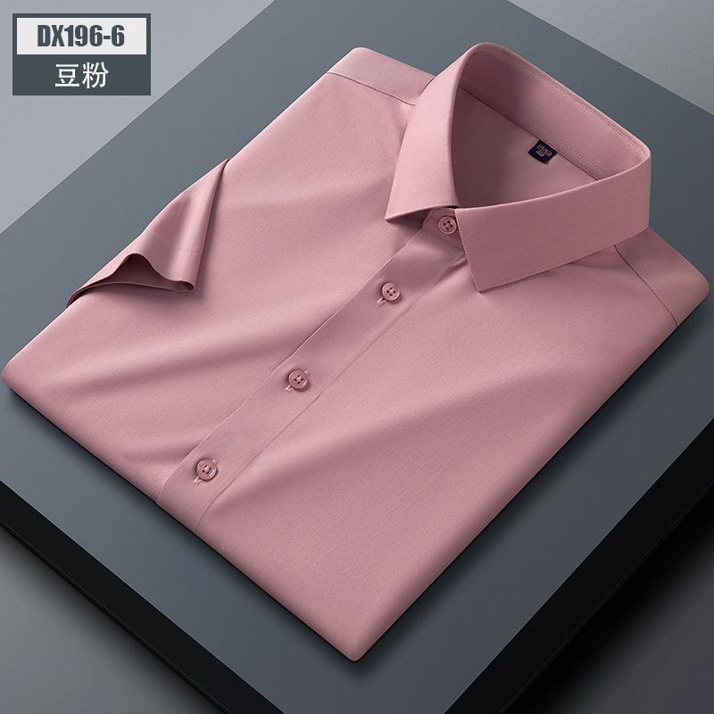 Men'S Mulberry Silk Short-Sleeved Shirt Summer Half-Sleeved Solid Color Square Collar Pocket-Free Business Casual Shirt