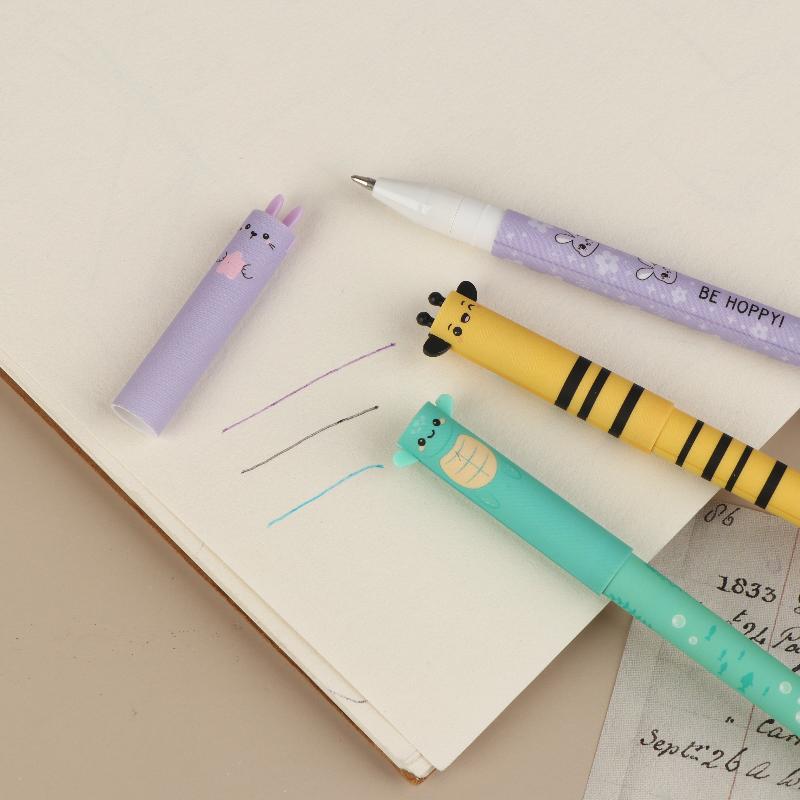 7Pcs Pen Bee Rabbit Giraffe 0.5Mm Colored Pen Core Neutral Pen Cartoon Animals Erasable Gel For Writing School Supplies