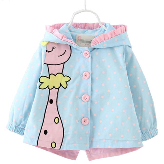 1 2 3Yrs Kids Girls Windbreaker Cute Spring Baby Girl Jackets Autumn Cartoon Dots Hooded Coats Girl Outerwear Kids Clothes
