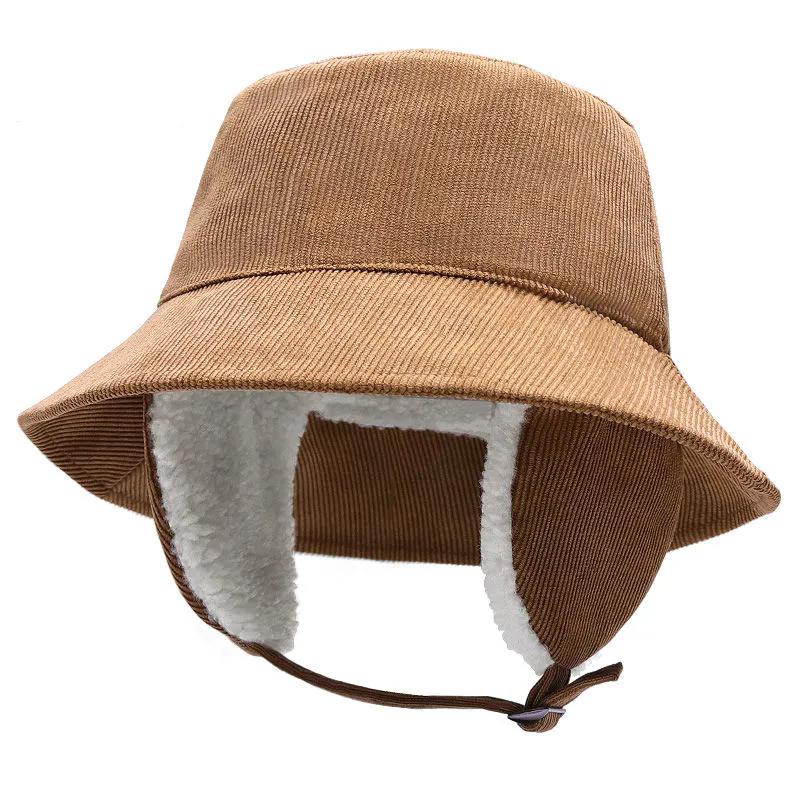 WTEMPO Men's Ear Protection Winter Fishing Outdoor Cold-proof Plush Hats Solid Color Thick Fleece Inner Bucket Hats with Windproof Rope