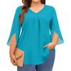 Women's Solid Color V-neck Plus Size Tops 3/4 Sleeves Elegant Shirt Tops