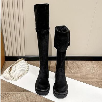 Летние тонкие рыцарские сапоги 2025 года, маленькие высокие сапоги, женские толстые подошвы увеличивают рост, два варианта носки: с голенищем-трубой и со складками на колене