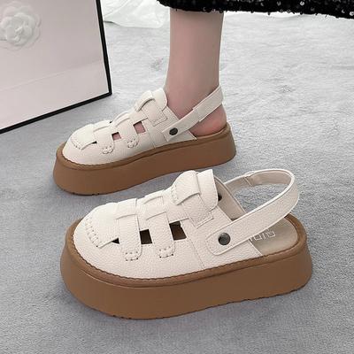 Мода 2024 года, новые летние сандалии Baotou, женские универсальные повседневные римские пляжные туфли на толстой подошве, полые дышащие сандалии