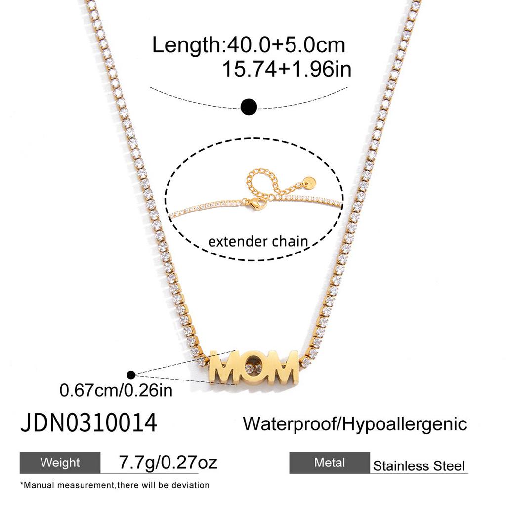 Fashion Trendy Gold Plated Stainless Steel Zircon Letter Link Chain Pendant Necklace for Women Party Occasion