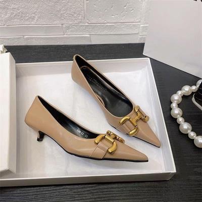 Весна 2025 Европейские и американские туфли-стилетто: Металлическая пряжка, низкий вырез, острый носок, универсальная профессиональная женская обувь