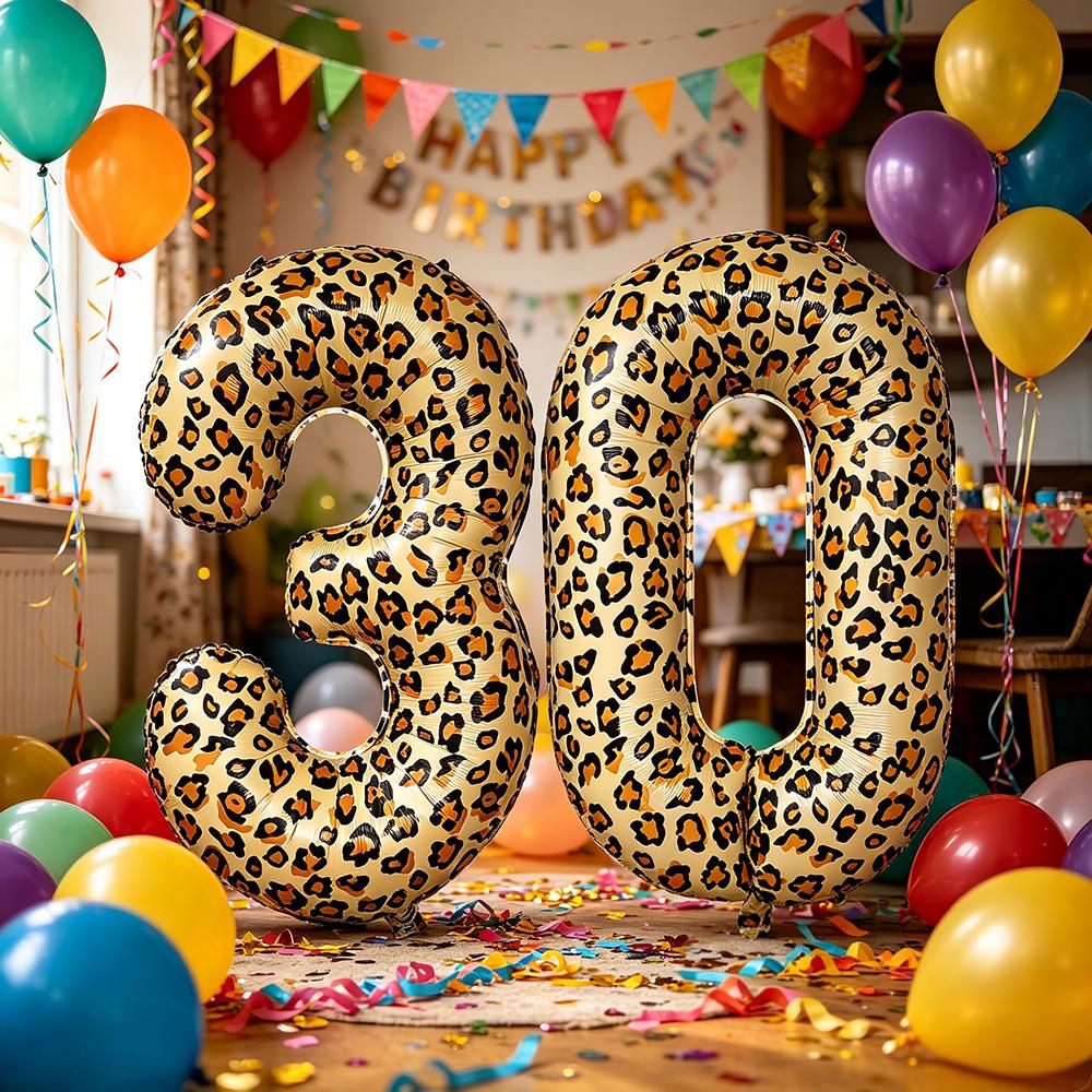 32Inch Leopard Print Number Balloon 0-9 Cheetah Print Foil Balloons for Wild One Safari Birthday Animal Print Party Decorations
