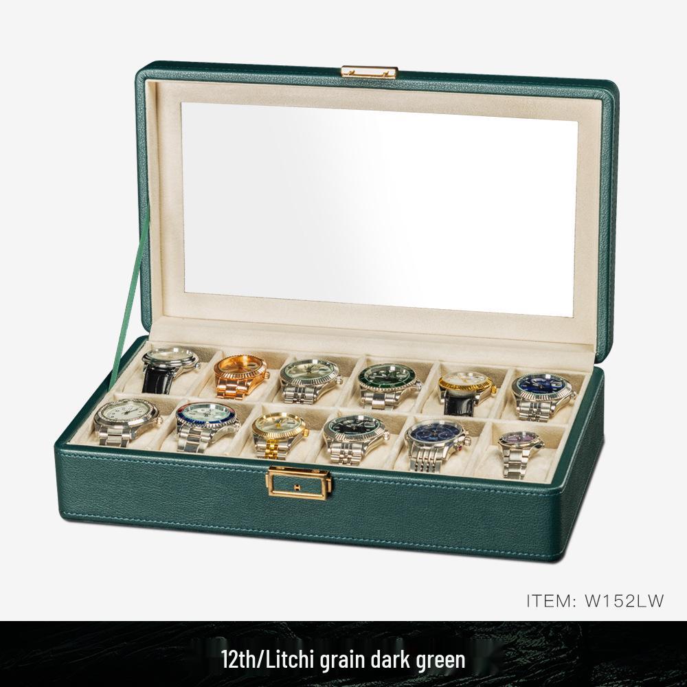 Коробка для хранения часов и очков из ПУ кожи с зернистой текстурой личи с несколькими отделениями