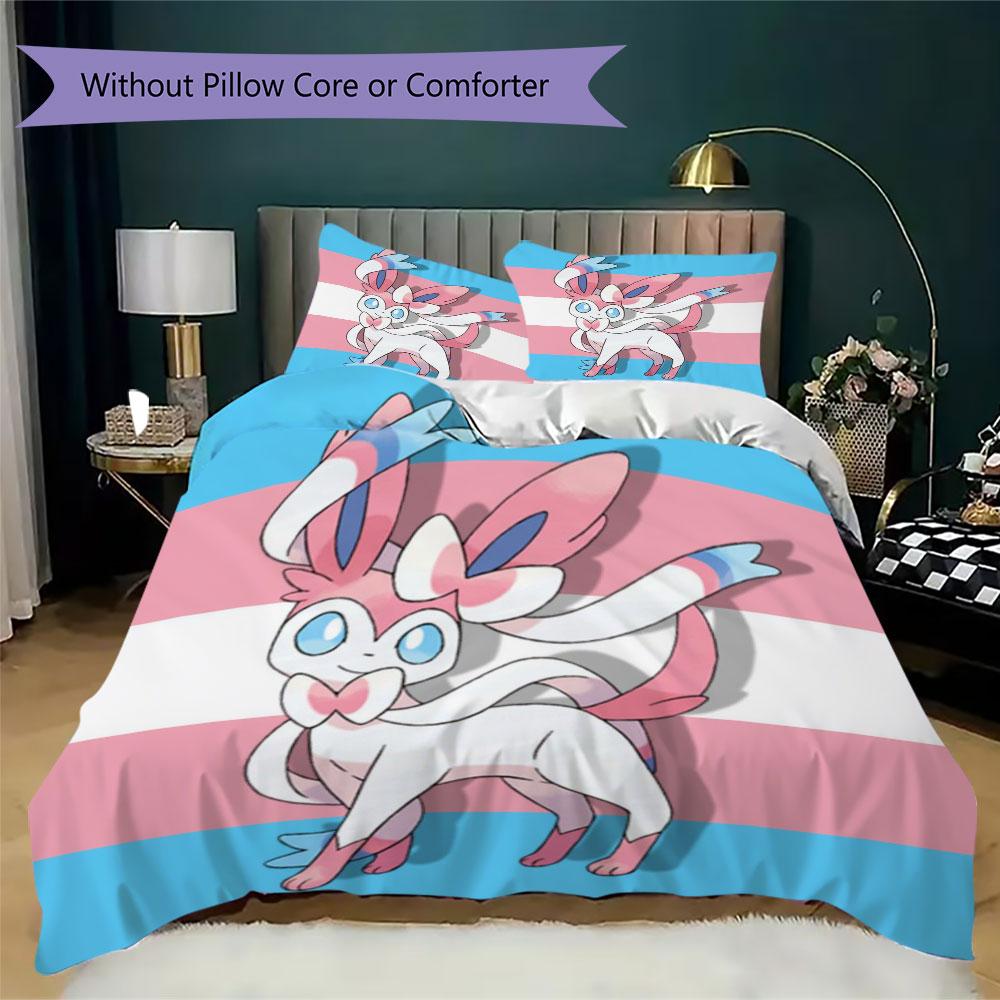 Sweet Sylveon Print Bedding Set 3Pcs Duvet Cover Pillow Shams Bedroom Decor for Anime Lovers