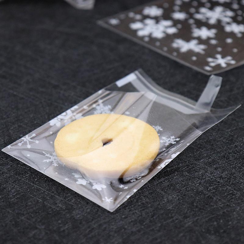 100Pcs Clear Transparent Christmas Snowflake Self-adhesive Baking Packaging Biscuit Cookie Snack Candy Gift Bags