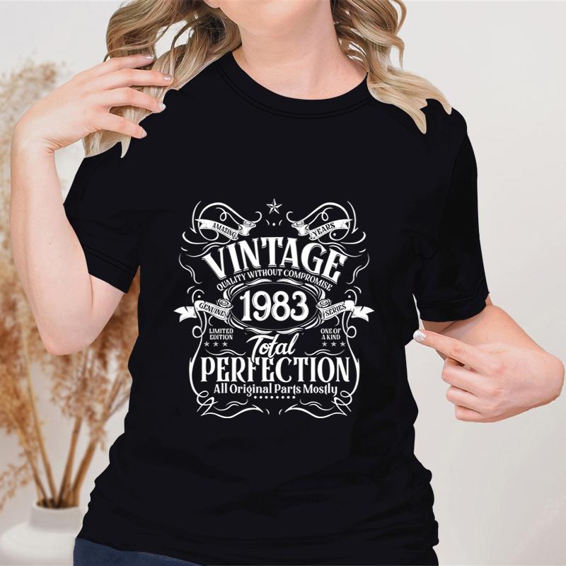 Vintage 1984 Crew Neck TShirt Woman PERFECTION Graphic Tshirt Aged Gift for Woman TShirt Birthday Top Gifts for Women Clothing