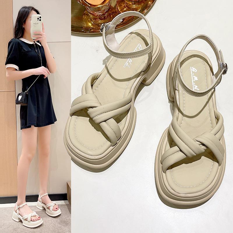 Летние женские французские ретро-сандалии на толстой подошве