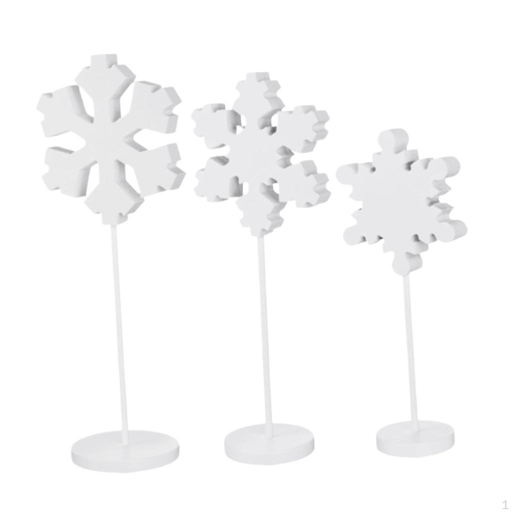 3 Pieces Snowflake Ornaments Wooden Centerpiece Holiday Decor Collection Winter