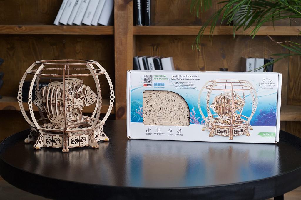 Ugears Aquarium 70155 Wooden Puzzle, No Glue or Tools Required, 3D Puzzle for Adults, Model Building