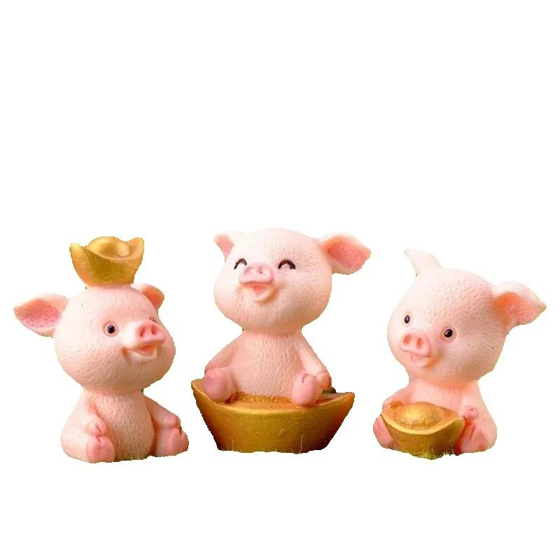 Small Pig Resin Ornaments Creative Mini 5 Kinds Cartoon Pig Statuary Decorative Suitable Home Desktop Cute Animals Decor Statue
