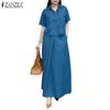 Women Short Sleeve Blouse and Long Skirts Casual Two Piece Suit Sets