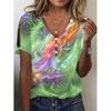 Женская летняя футболка с коротким рукавом и V-образным вырезом, пуговицами и принтом «тай-дай», женский топ
