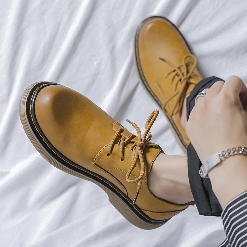 Low Waist Martin Boots Men'S New Spring And Autumn Light Yellow Rhubarb Boots Tooling Big Head Leather Shoes 9323-R