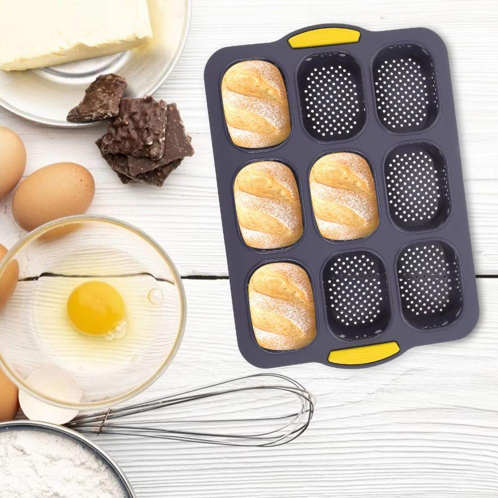 9 Grids Bread Baking Form Non-Stick Silicone Baking Pan Food Grade Bread Loaf Pan  Household Baking