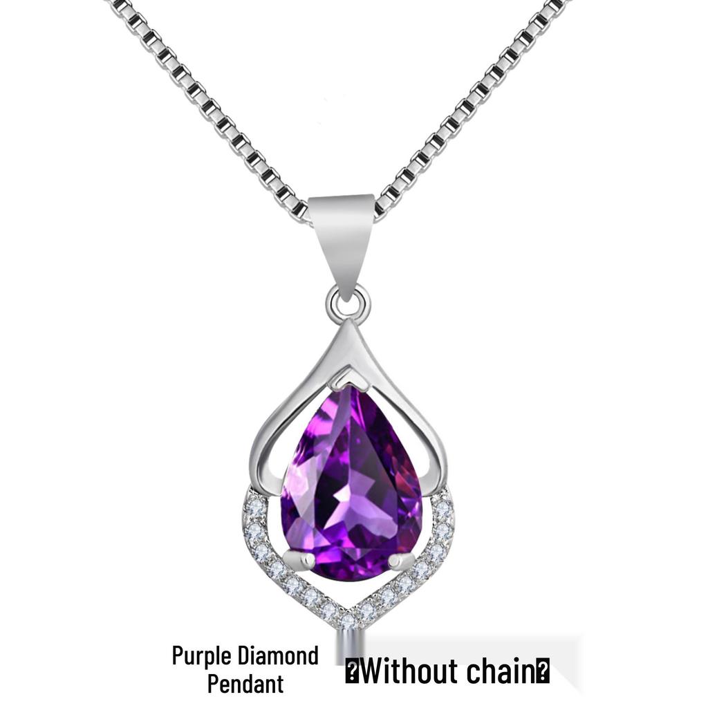 Корейское серебряное ожерелье с аметистом в форме капли на ключицу