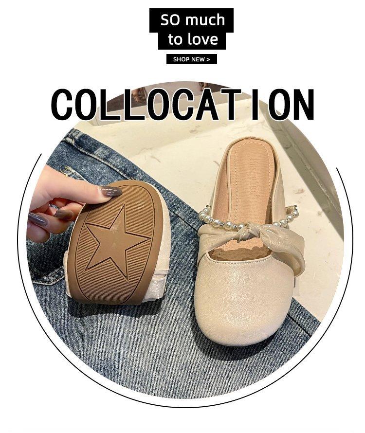 Баотоу полутапочки женские весна и лето 2025 новые для улицы жемчужные фея нежные и универсальные на плоской подошве Мюли крутые тапочки