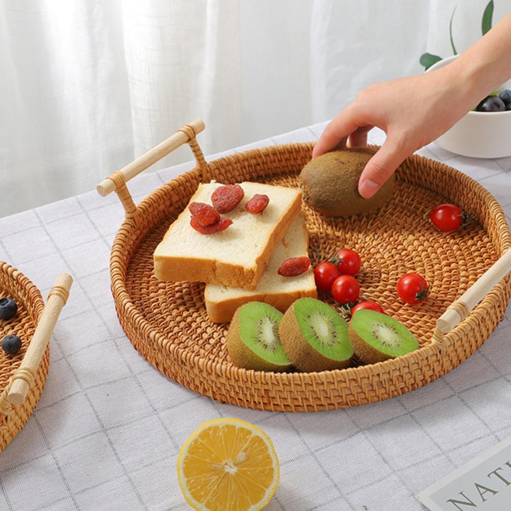 Корзина для фруктов, плетеный из лозы поднос для ушей, вместительные корзины Mantou с ручкой, корзина для хранения в гостиной, плетеный из бамбука поднос